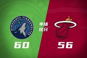 双方主力全休!森林狼半场60-56领先热火 海兰德17分 约维奇12+6